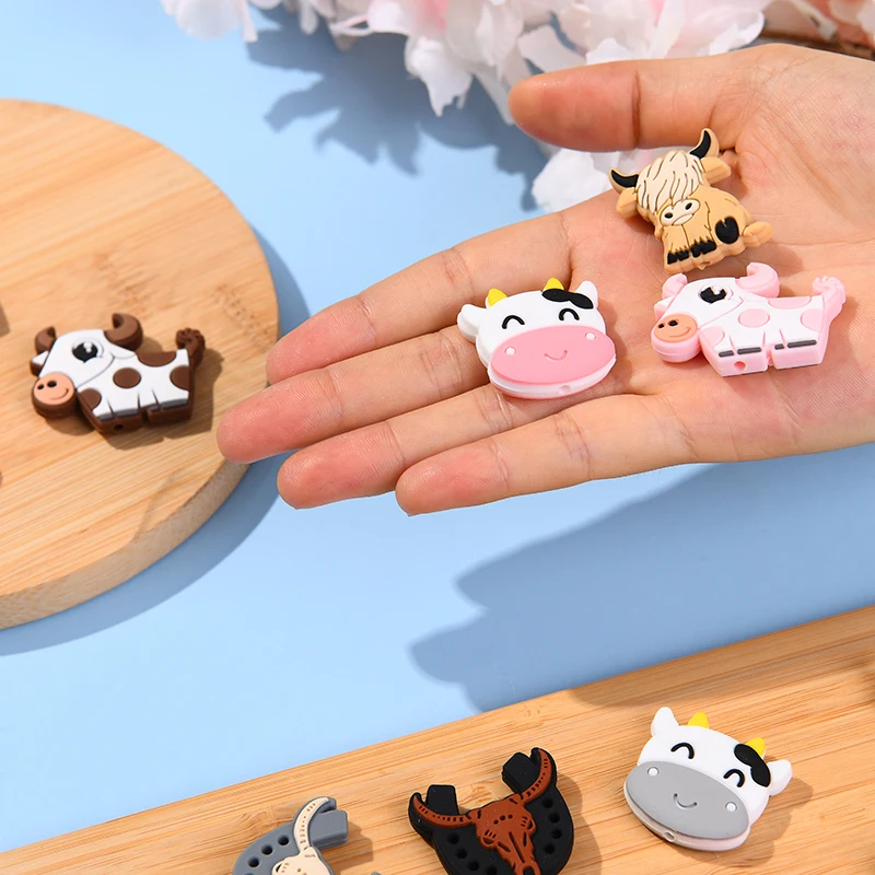 HS Wholesale Milk Cow Focal Silicone Beads teether baby toys food grade silicone  baby teether teething toys for babies