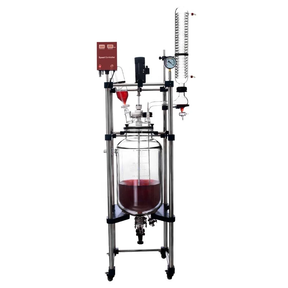 Factory Price WTGR-20D Speed-adjustable Double-layer 20L Jacketed Glass Reactor Tank for CBD Oil Distillation
