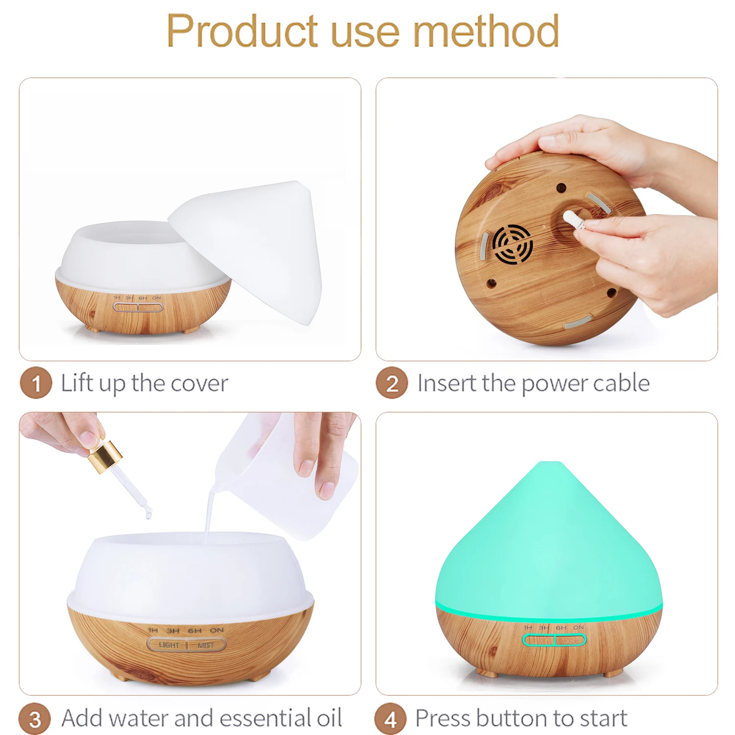 Customizable 400ML Aroma Diffuser  Air Humidifier Household Commercial use Essential Oil Desktop LED Light