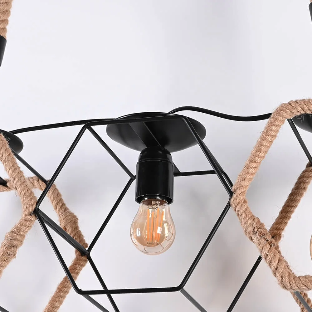 Golden Chandelier Lights and Lighting Home Retro Design Hanging Iron Pendant Lamparas Big Rope