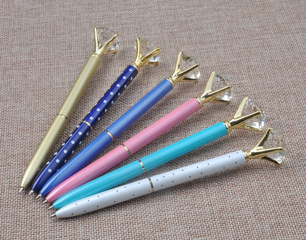 High quality golden crystal top attractive diamond gift metal ballpoint pen