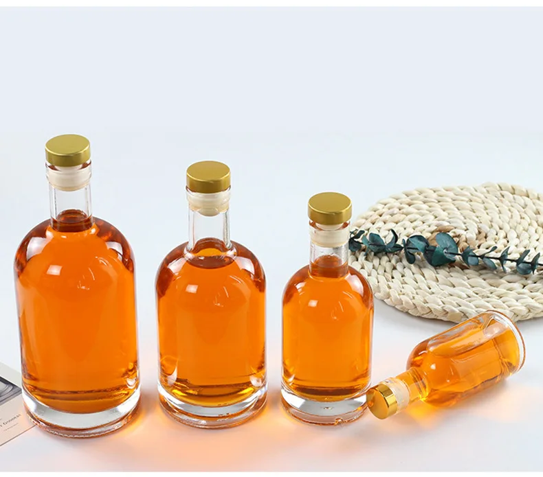 Необычная оптовая продажа прозрачных больших круглых пустых стеклянных бутылок водки для ликера 500 мл 750 мл поставщик с Пробковой Крышкой