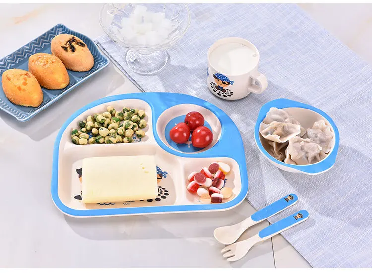 
Elliptical divided compartment Cartoon biodegradable children tableware set, bamboo fiber dinnerware 
