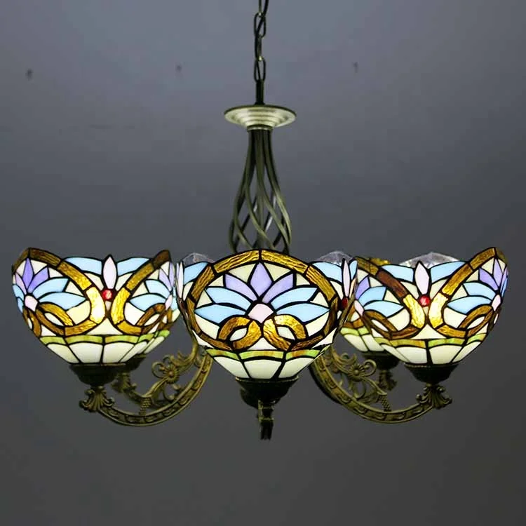 LongHuiJing 110V-120V 6 Lights Pendant Light Tiffany Stained Glass Love Patterned Chandelier Lighting Fixtures