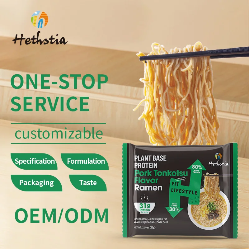 100% Plant-Based Vegan Low Carb Instant Air Dried High-Protein Roasted Pork Tonkotsu Flavor Ramen Noodles
