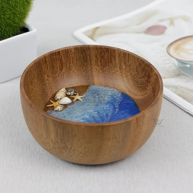Souvenir Business Gift Wooden Wave Handmade Bowel Gift Abalone Flower Wood Material Artificial