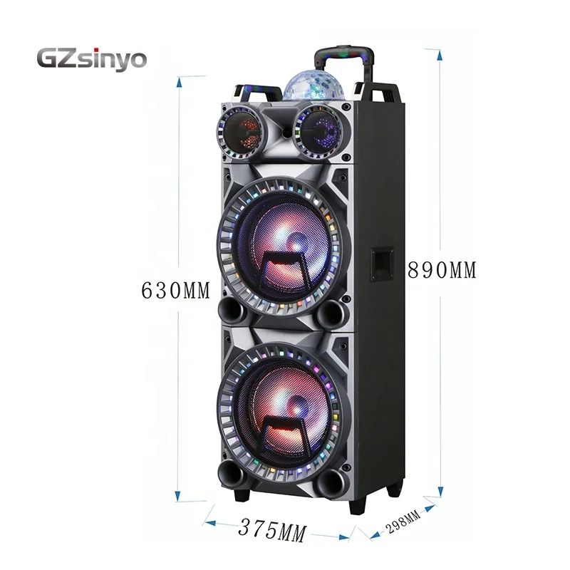 double 10inch BT  dj flashing light usb karaoke portable speaker  trolley wooden rechargeable speaker