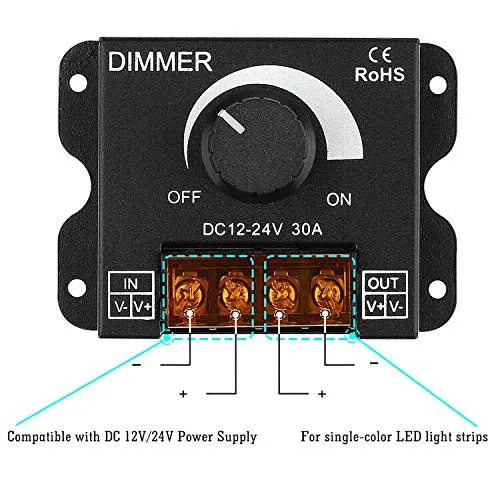 LED Dimmer DC 12V 24V 30A 360W Adjustable Brightness Lamp Bulb Strip Driver Single Color Light Power Supply Controller