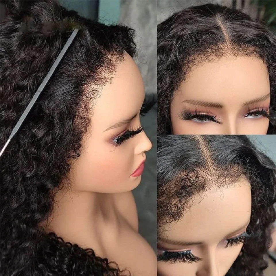 4C Hairline Kinky Edge Wig, 10-40 Kinky Curly Lace Frontal Wig with Baby Hair ,180 Density 4x4 Lace Closure Glueless  Wig