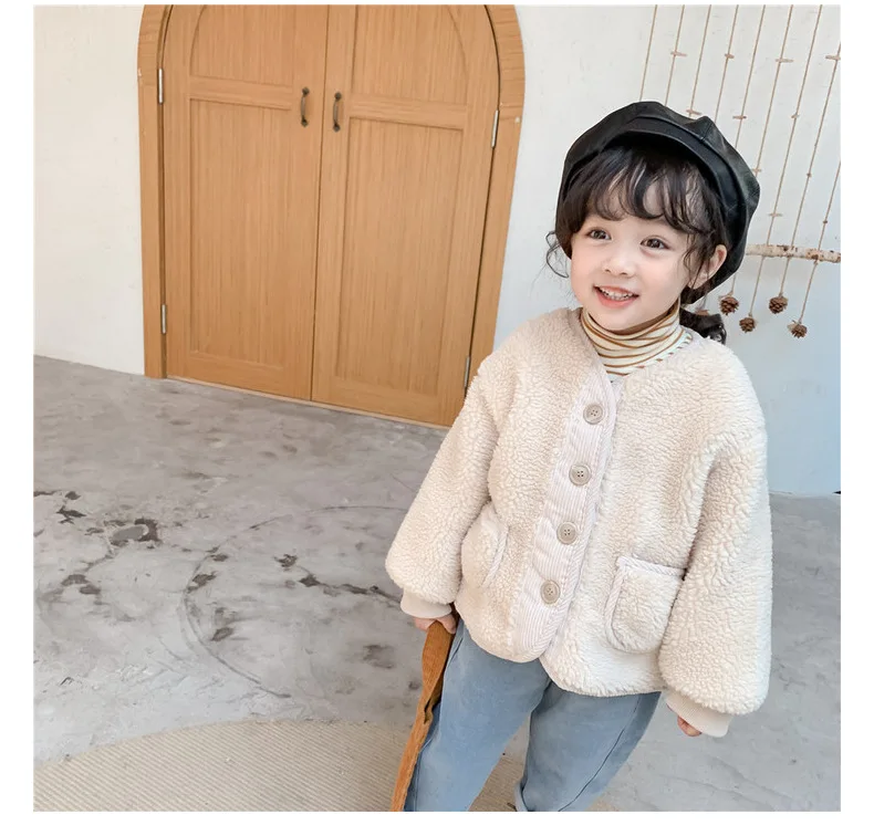 Шерстяной свитер утепленный зима 2022 корейская детская одежда детское пальто из овечьей шерсти хлопковое пальто