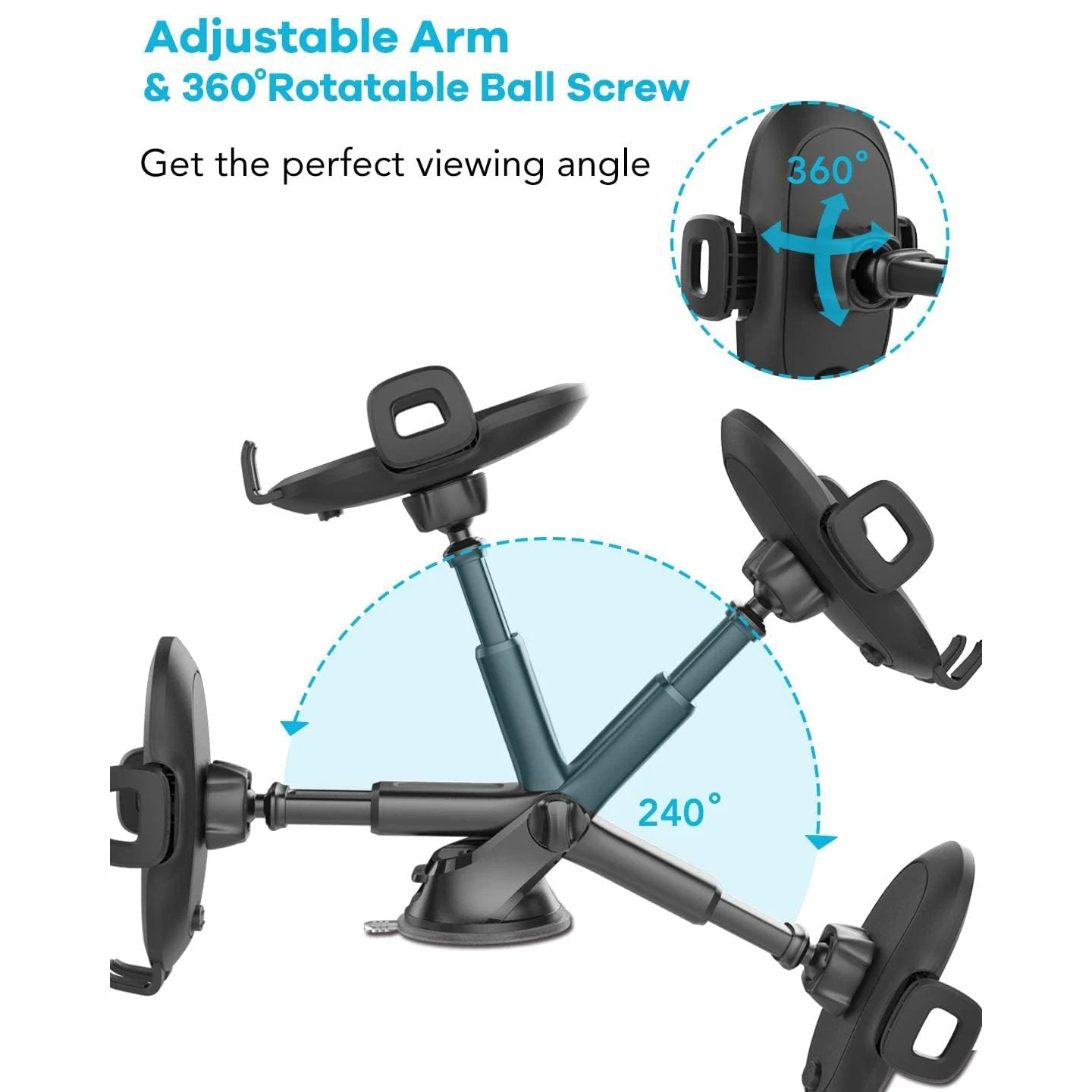 Car Phone Holder Dashboard Windscreen Sturdy Suction Cup Phone Mount 360 Degrees Freely Rotation Stable Strong Suction Car Mount