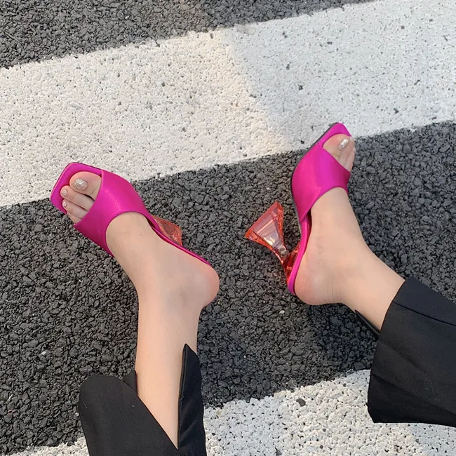 Breathable New Satin Square toe Beauty Comfort woman slippers Wholesale High heel custom foot wears