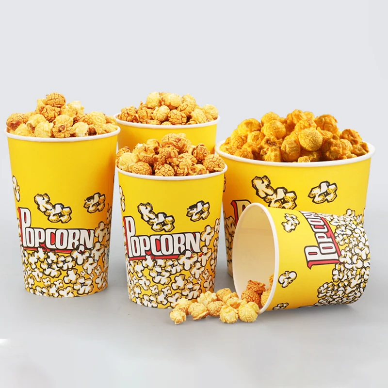 Custom Printed Popcorn Buckets Food Paper Cups Reusable Plastic Drink Bucket with Lid Wholesale Popcorn Bucket for Casual Use