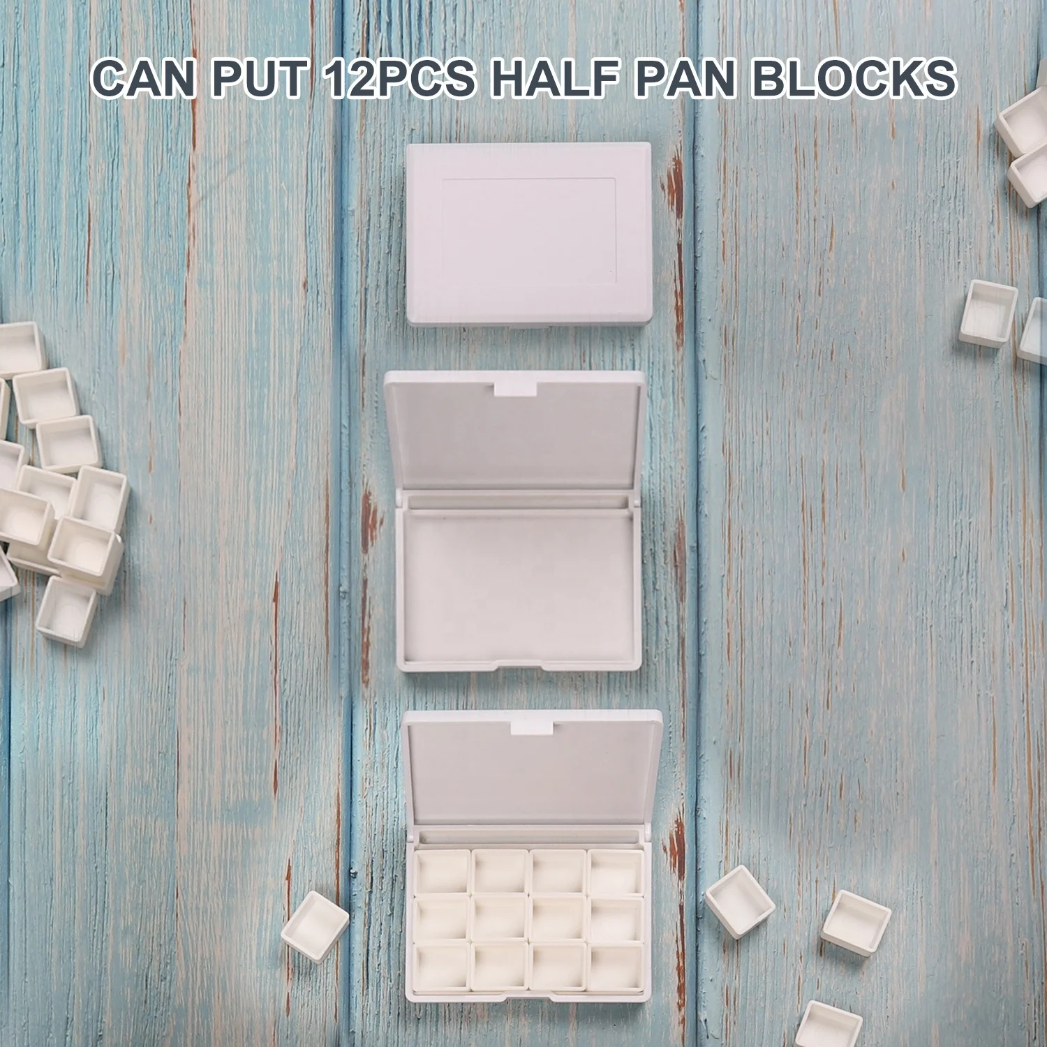small empty watercolour plastic folding paint palette box for 12 watercolor half pan pigment block