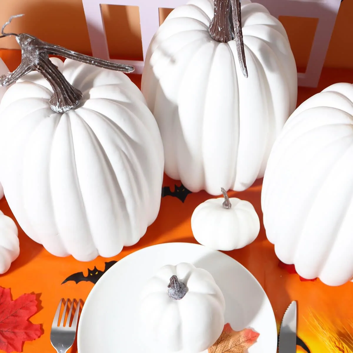 8.5 Inch Large Pumpkins for Decorating - 2PCS Big White Foam Decorative Pumpkins for Fall Decor,
