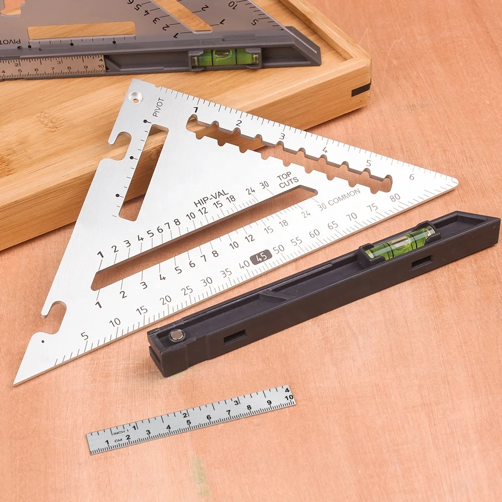 Треугольная линейка, многофункциональный съемный измерительный инструмент из алюминиевого сплава для инженерных плотников, 7 дюймов