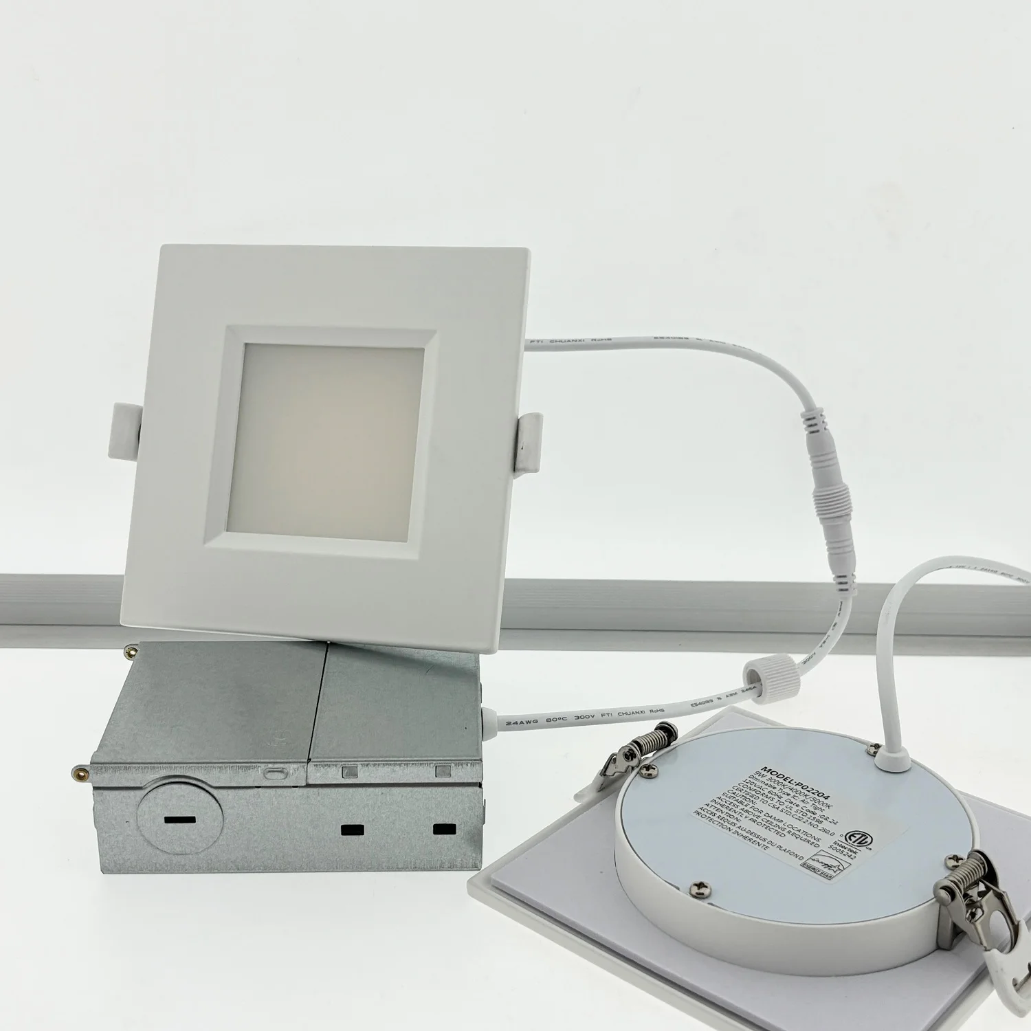 ETL ES FCC 4inch 9W Slim Square LED Panel Light with Round Cut Out Hole No Flicker Driver 3CCT Adjustable White Aluminum Body