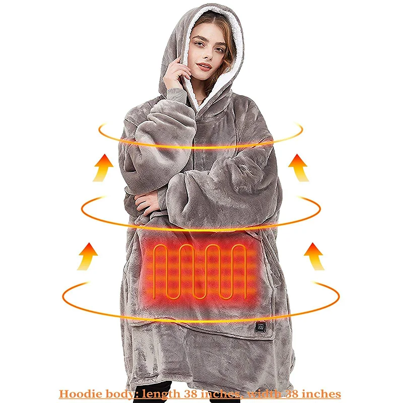 Best Sell Hoodie Oversized Sweatshirt Heating Electric Throw Eco-Friendly Heated Wearable Blanket