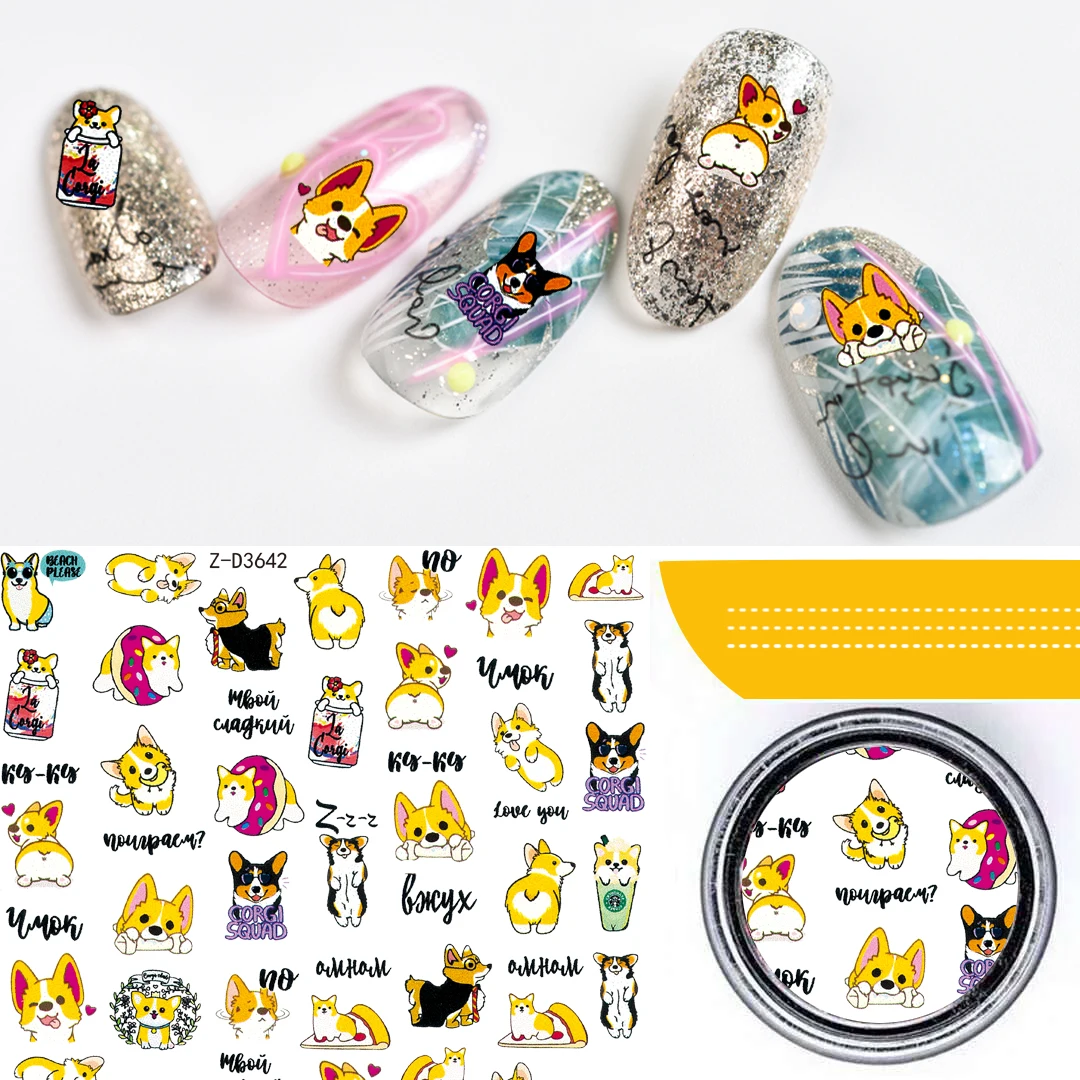 
Wholesale Custom Stencils Nail Stickers Popular Cartoon Corgi Princess Nail Wraps for Nail Art Decoration DIY 