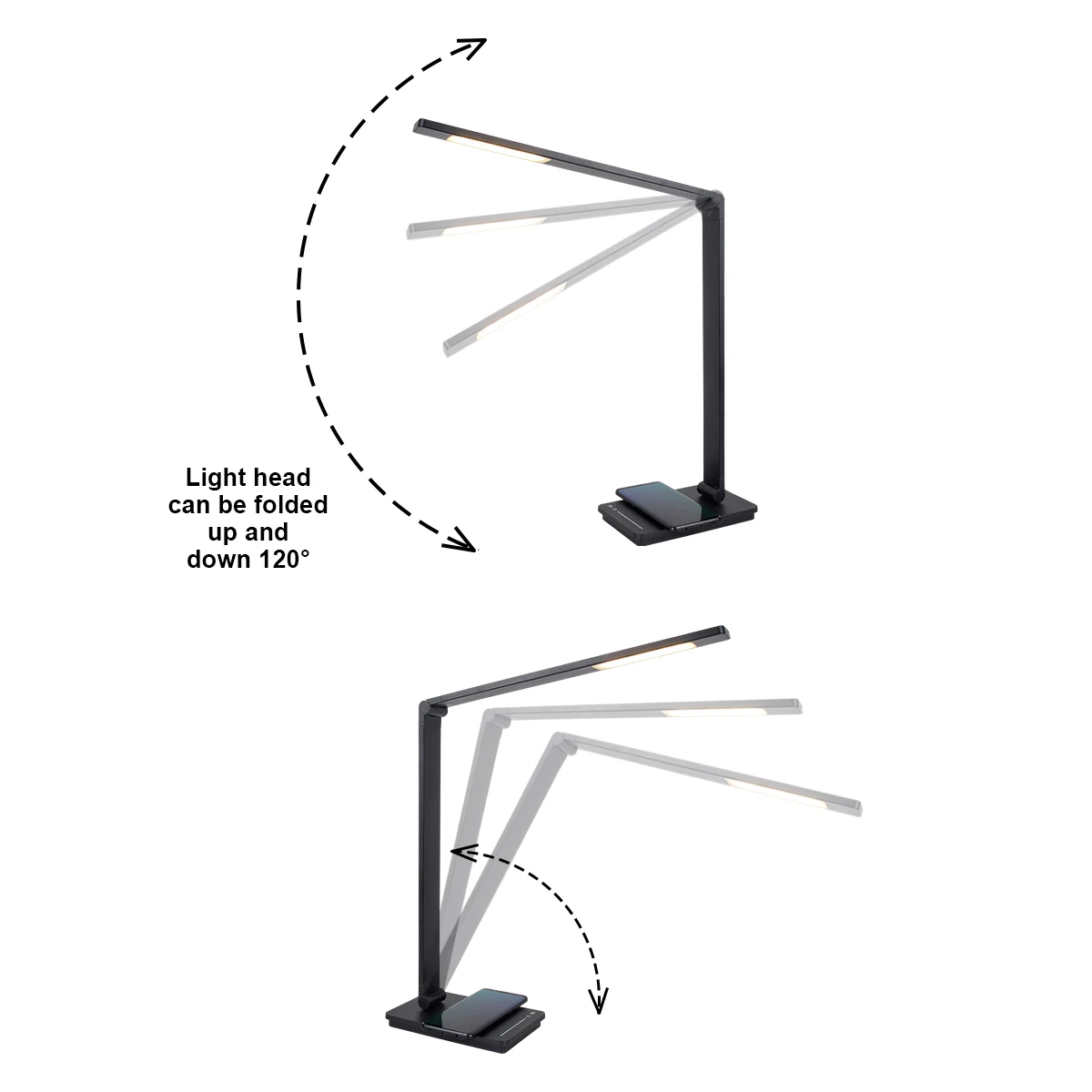 Popular New Design 7 Steps Dimming Desk Lamp with Wireless Charger 10W Study Lamp with Fast USB Charger 5V,2.4A