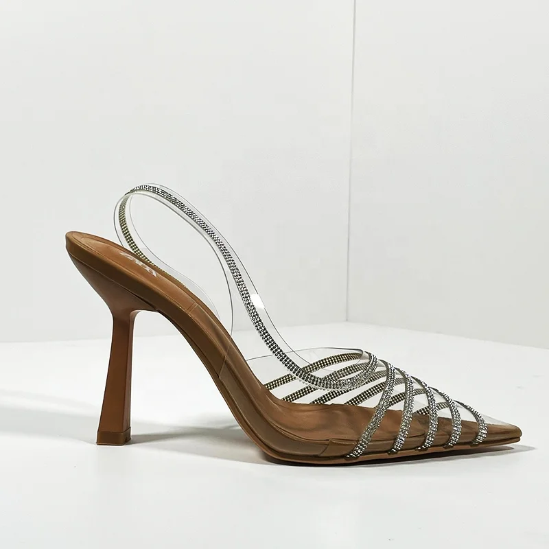 Za Brand Woman Shoes New Arrived Pvc Transparent Pointed Toe Ladies High Heel Sandals customization