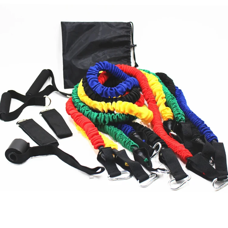 YETFUL Custom multi function colored fitness home equipment pull rope tube 11 pcs resistance band set with handle