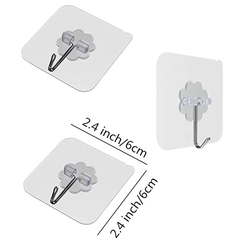 Wall Hooks Transparent Seamless Hooks Waterproof and Oilproof Heavy Duty Self Adhesive Hooks for Kitchens Bathroom Bedroom