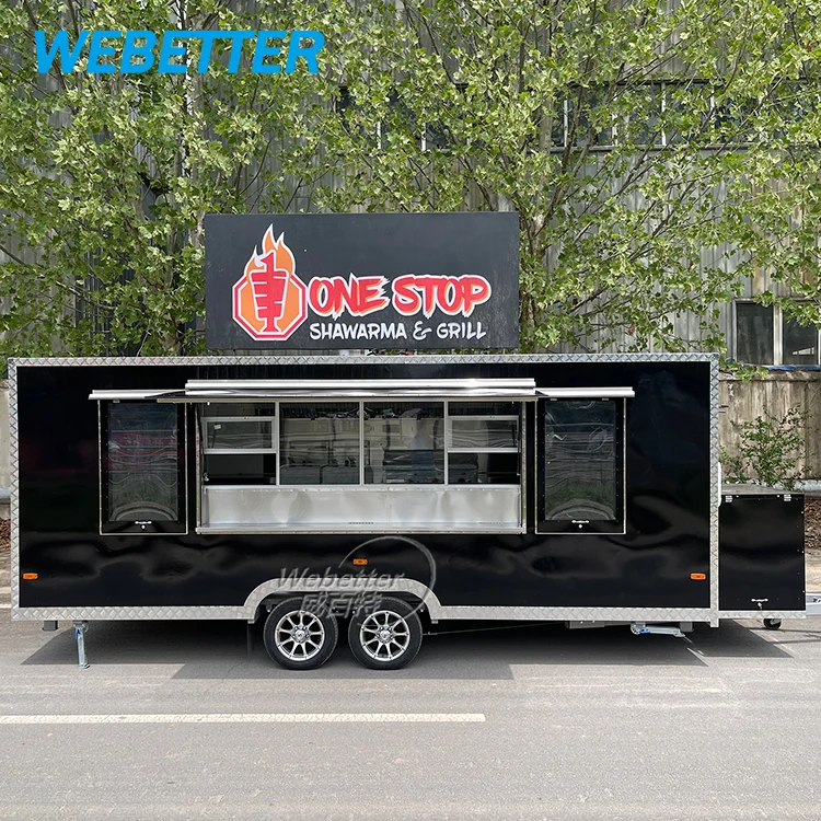 WEBETTER Concession Coffee Kiosk Food Trailer Pizza Burger BBQ Trailer Hotdog Ice Cream Cart Mobile Food Truck with Full Kitchen