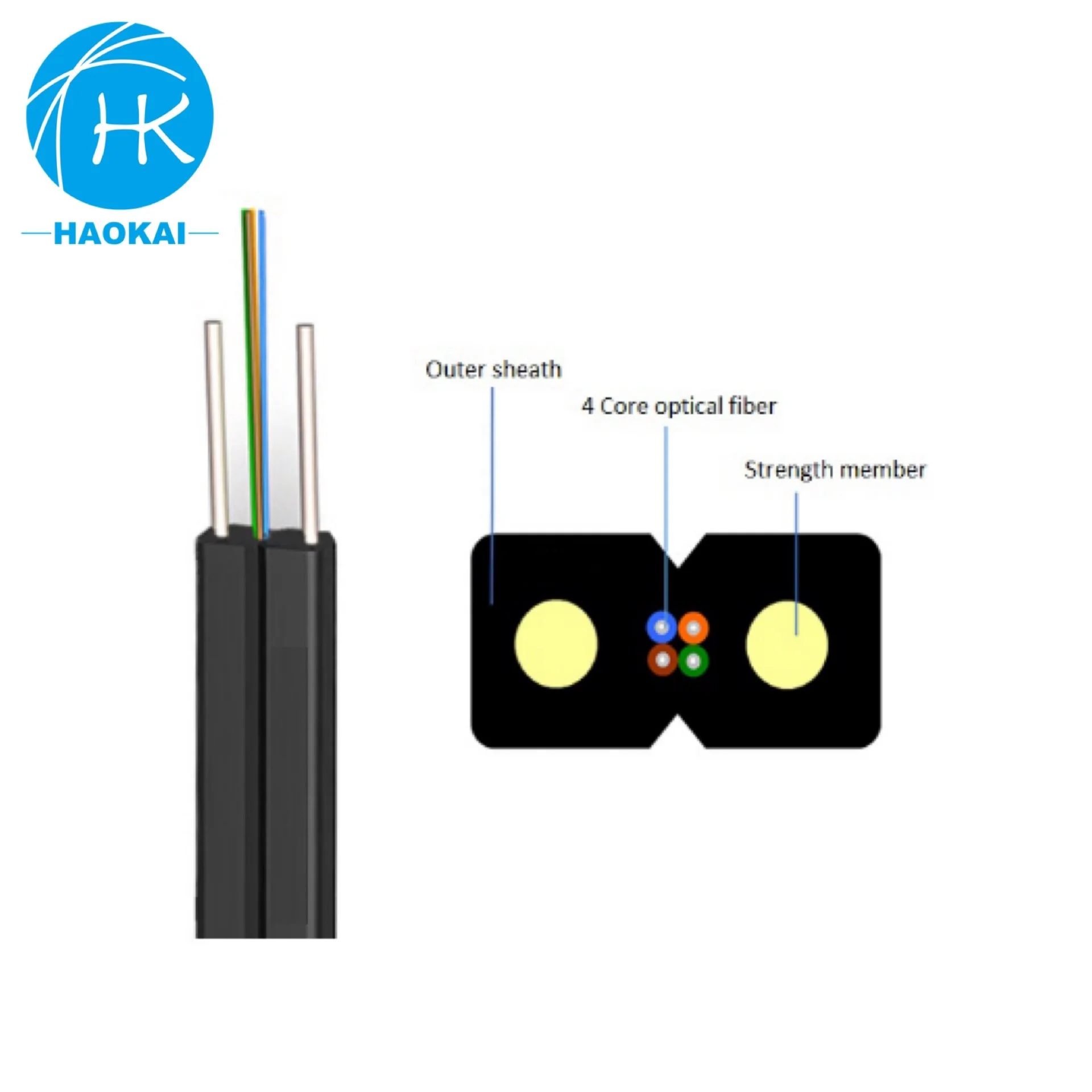 4Core fiber 2F Drop Optical G652d Sm Aerial 2 Core Factory Ftth Fiber Optic Cable