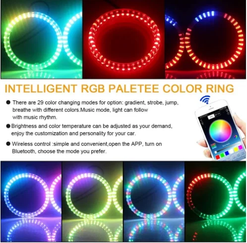 RGB Car Angel Eyes Halo Ring  COB led angel eyes halo rings for all cars, led angel eye kits Control Multi-Color Led Light
