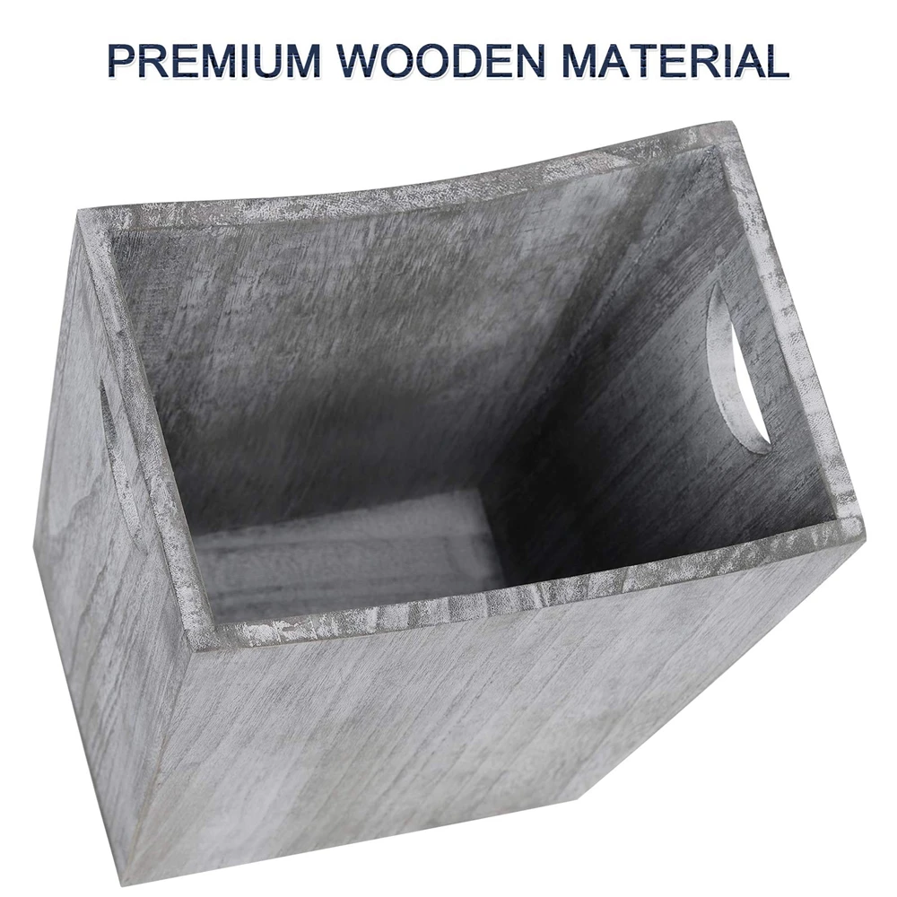 Rustic Wood Trash Can with Handle Modern Durable Waste Bin Recycling Bin for Bathroom Office Bedroom Living Room