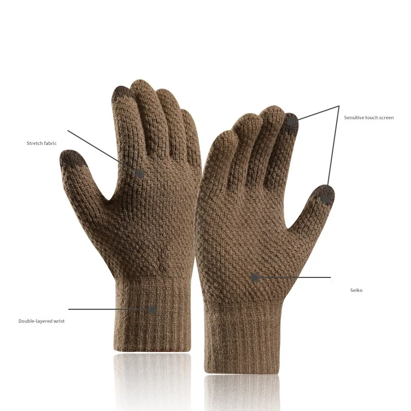 Winter Outdoor Men Women Plush Jacquard Knit Gloves Cheap Touch Screen Warm Gloves For Bike Riding