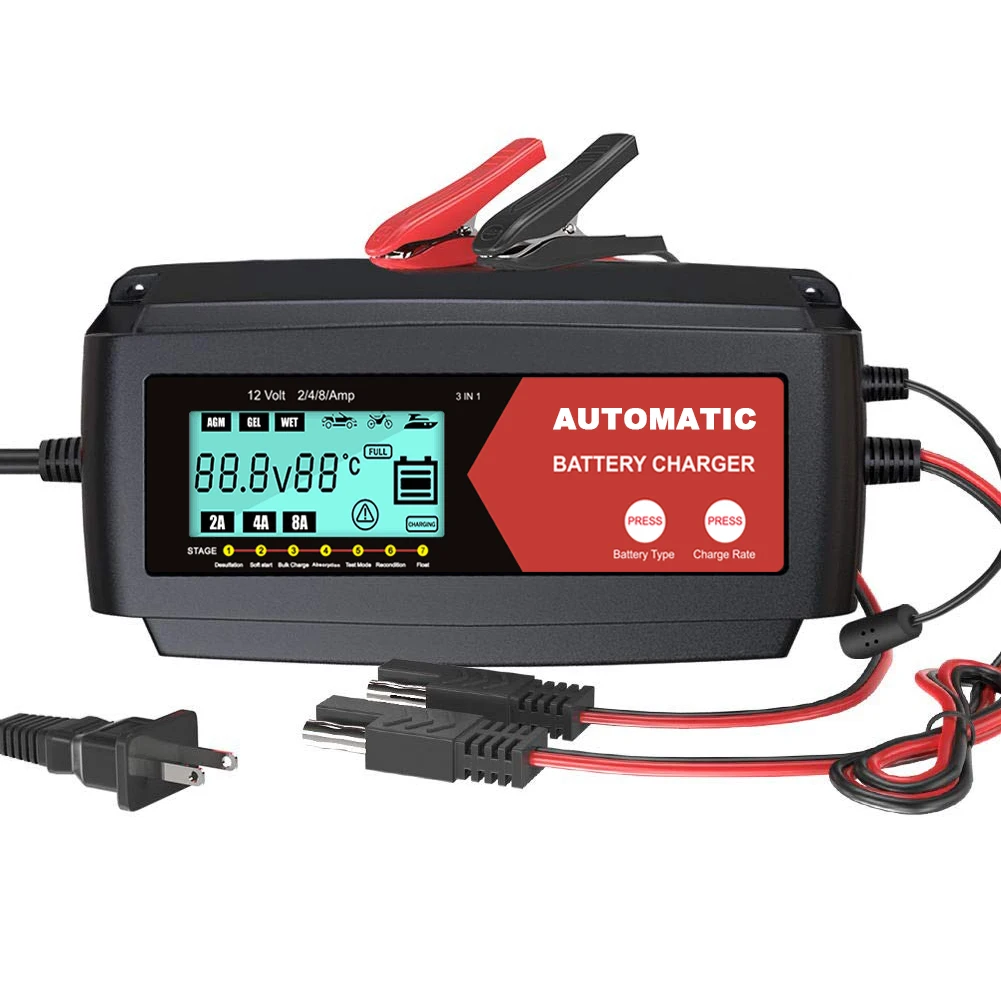 AGM GEL portable Car Battery Charger,Intelligent Pulse Repair Battery Charger 12V with LCD SCREEN