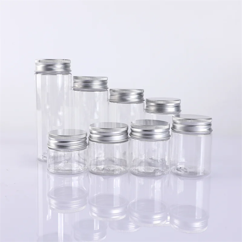 wholesale empty transparent pet plastic cosmetic custom skin cream jar with white lid