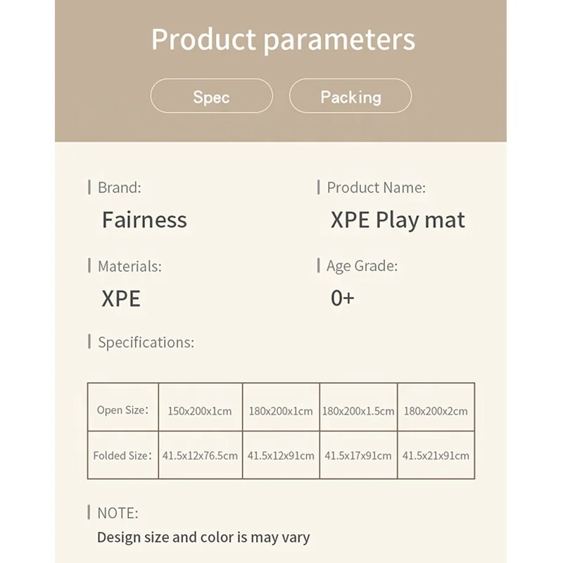 FAIRNESS Custom Waterproof babies crawl fold Xpe foam large baby play mat for baby child