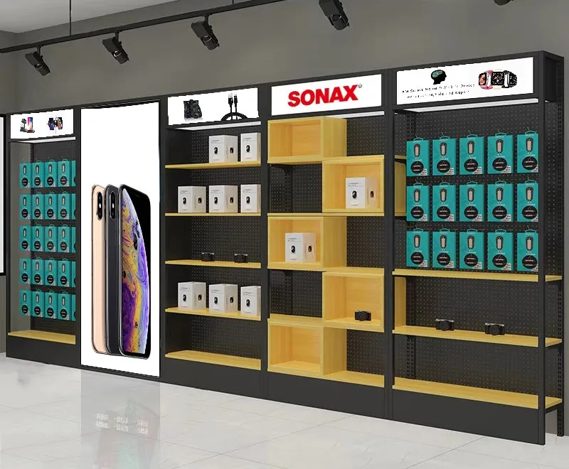 Attractive Retail Store Pegboard Display Racks For Headphone Mobile Accessories Exhibition with storage box and hanger