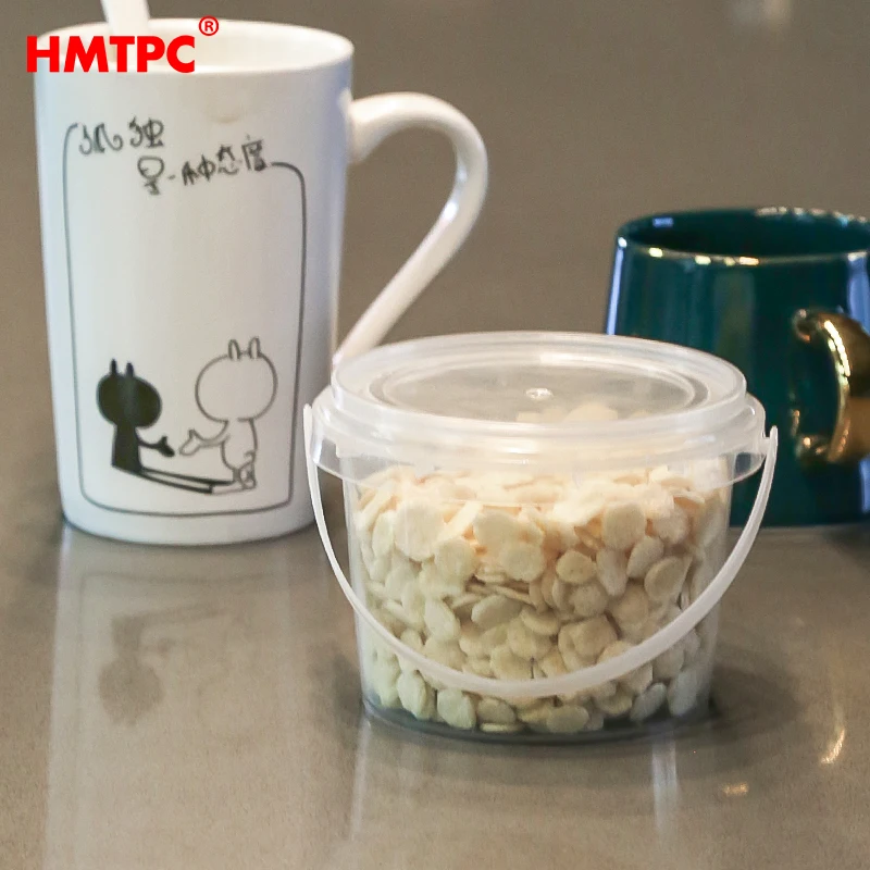 300ml Transparent Plastic Buckets Hand Carryable Plastic Fruit Box Jar Oatmeal Pail Yogurt Pot Barrel Cheap Raw Material
