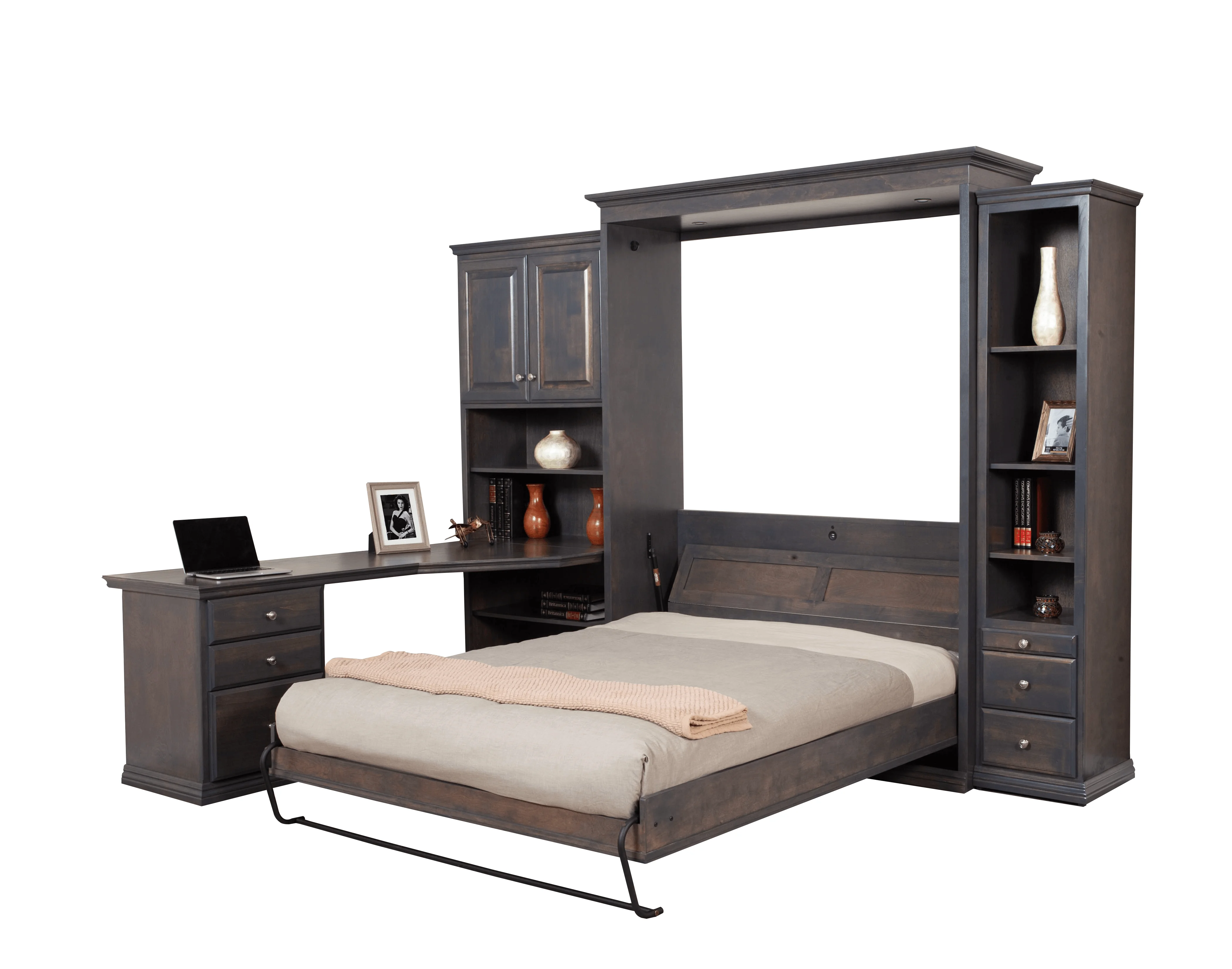 direct factory high quality oak color custom murphy bed With Wardrobe and desk multifunctional wall bed for bedroom furniture