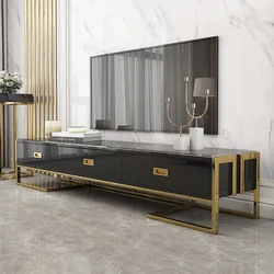 Modern TV cabinet light luxury rectangular stainless steel glass top TV stand and coffee table