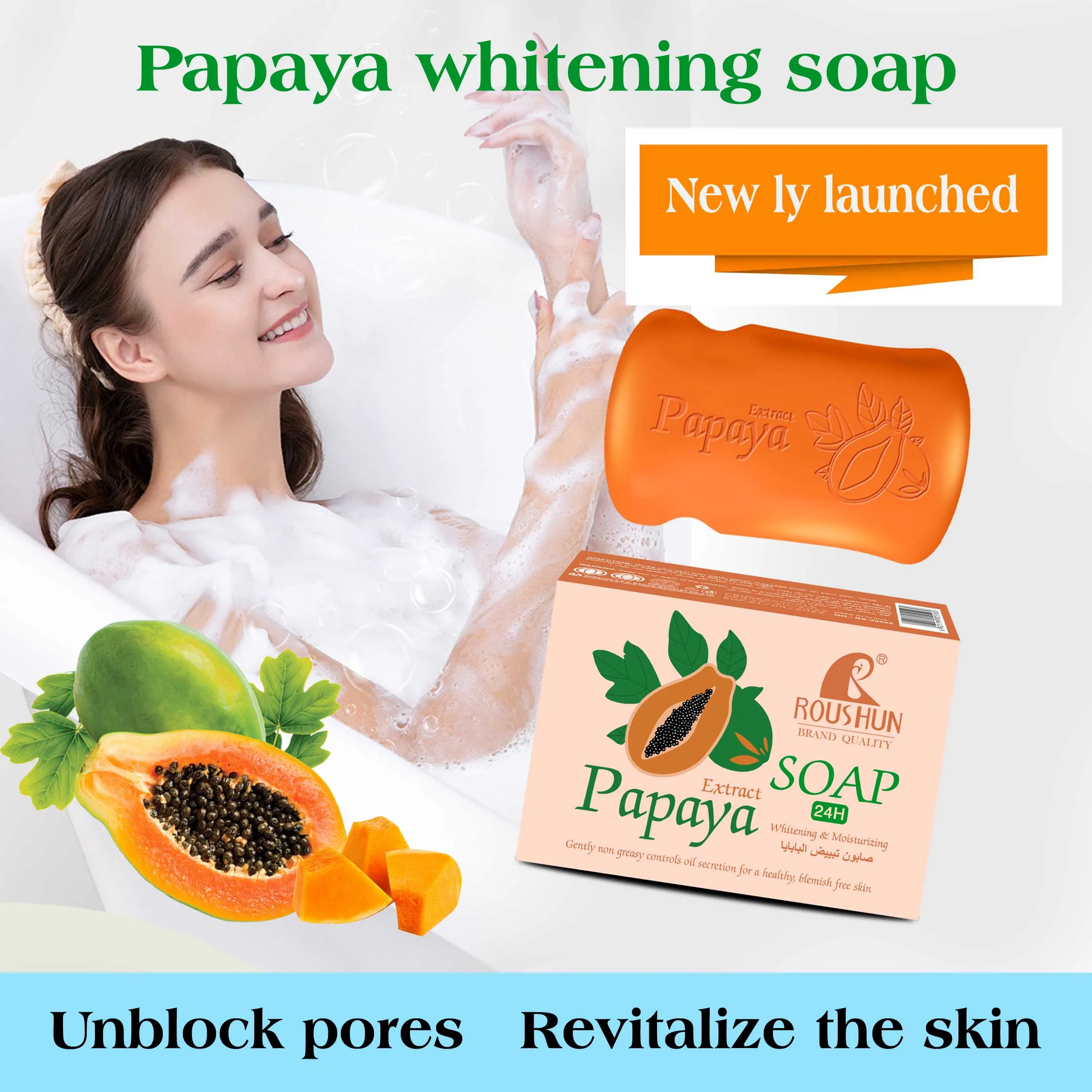 ROUSHUN Papaya Soap Skin Whitening Multipurpose Wash Bath Soap