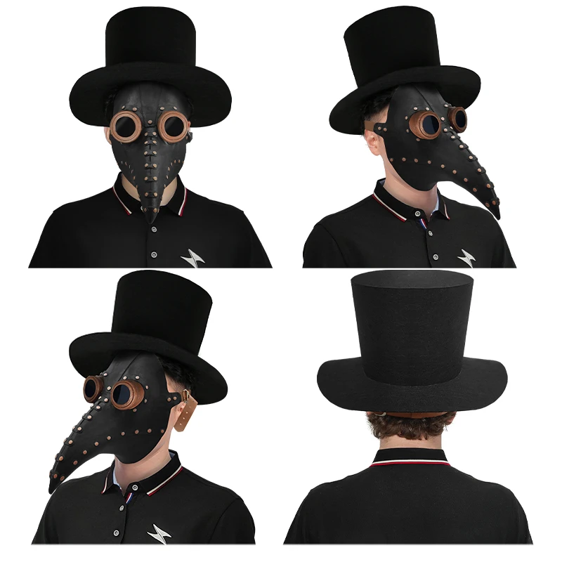 Customs Logo Latex Steampunk Plague Doctor Bird Mask Cosplay Long Nose Halloween Masquerade Costume Props