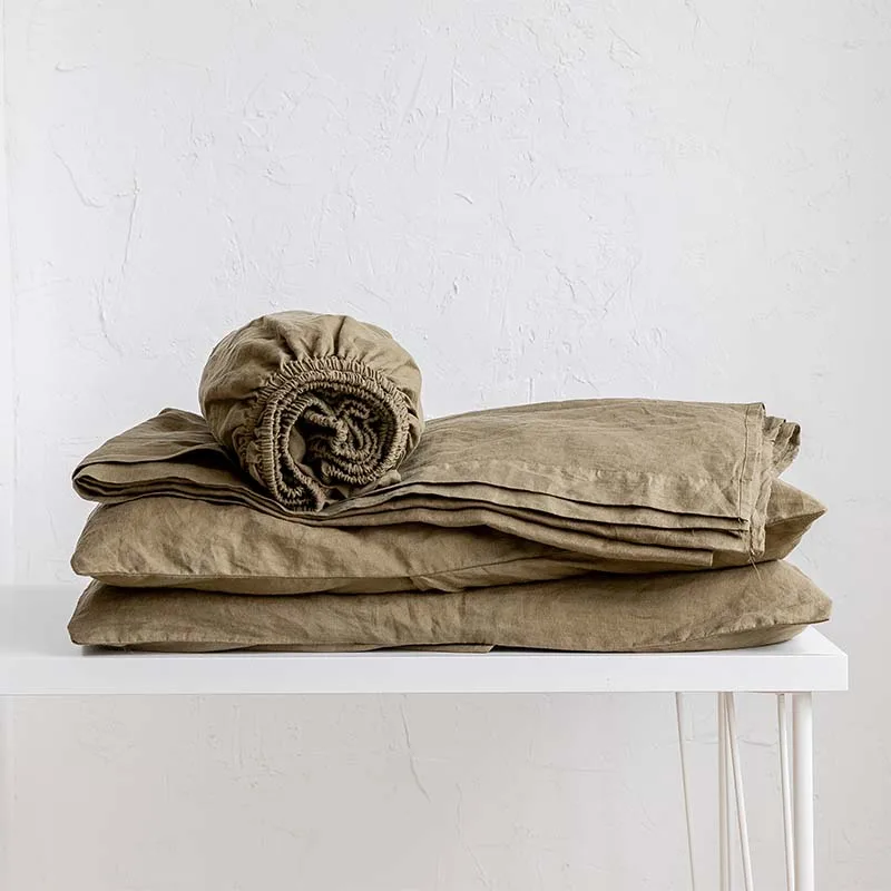 linen high quality soft french flax organic linen king bedding brown linen flat fitted sheet set
