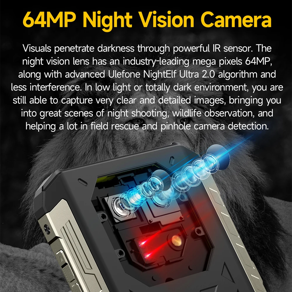 Ulefone Armor 22 Rugged Phone 16GB (8GB+8GB) RAM 128GB/256GB ROM Android 13 Smartphone NFC 64MP Night Vision 4G Mobile Phone