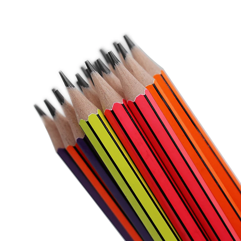 Деревянный карандаш с неоновой полосой HONGHU, набор для художественного письма HB 2B, с ластиком, для школы и офиса