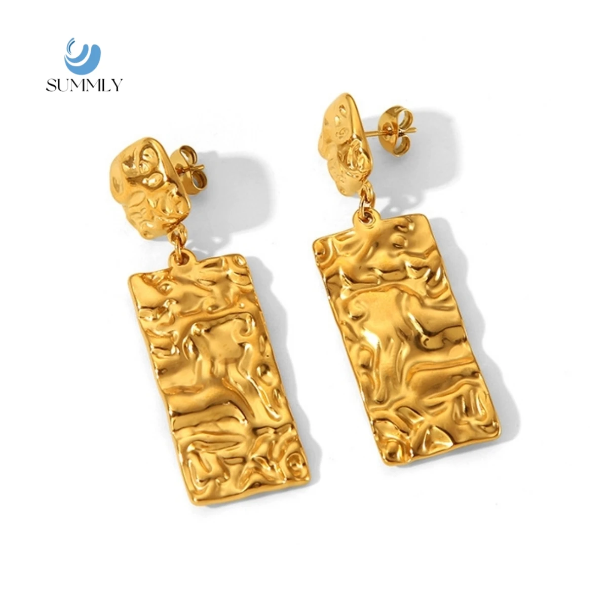 SUMMLY Geometric Rectangular Oversize 18K Gold Plated Stainless Steel  Pendant Drop Earrings for Women
