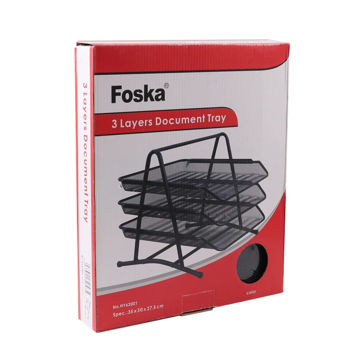 Strong Steel Black Silver Mesh Construction 3 Tier Stackable Desktop Document Letter Slide Tray Organizer for desk accessories