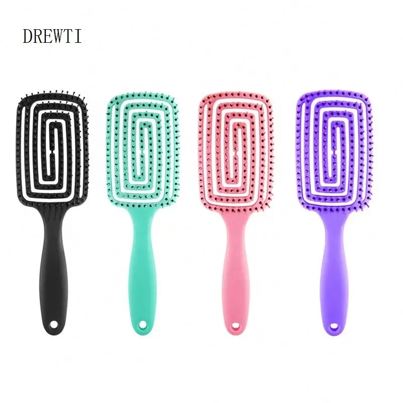 Flexible Massage Plastic Hair Brush Anticellulite Detangler Hairbrush Vegan Cleanser Light And Natural Bristle Sandalwood