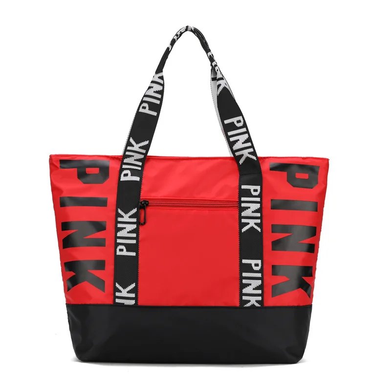 Full Print Pink Strap Waterproof Pink Letter Printing Shoulder Colorful Large Canvas Messenger Tote Crossbody Handbag Bag