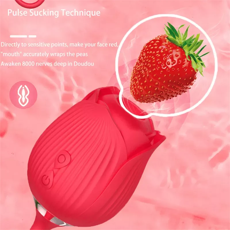 Tongue Licking Sucking Rose Vibrator Massager Clit Sucker Nipple Clitoral Vagina Labia Stimulator Stimulation Sex Toy for Women