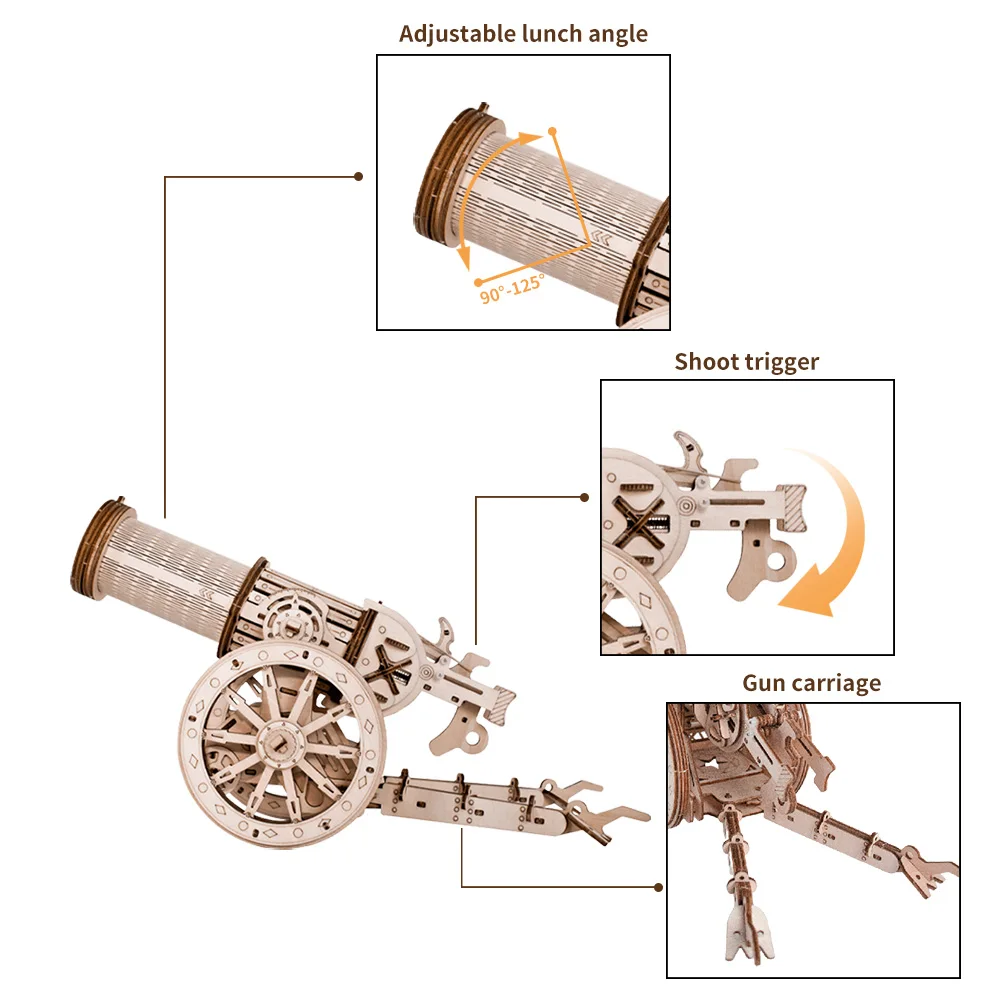 Beaverlab Antique Crafts Medieval Wheeled Cannon 3D DIY Assembled Wooden Cannon Puzzle Novelty Gift